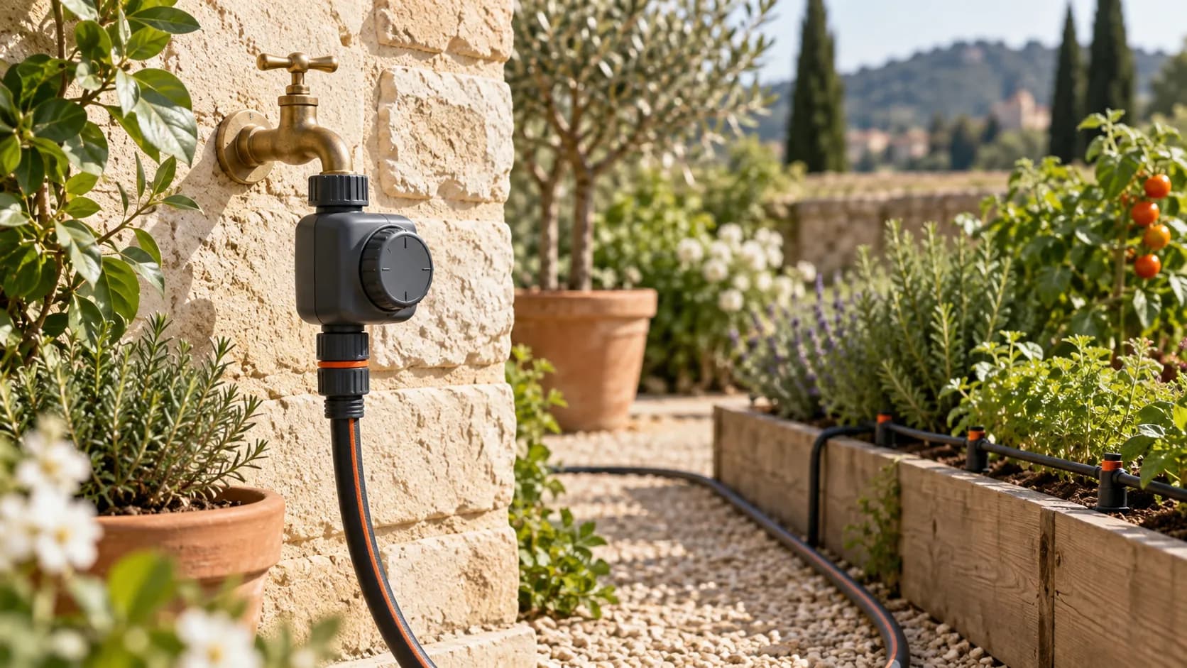 Programmateur d’arrosage fixé à un robinet de jardin